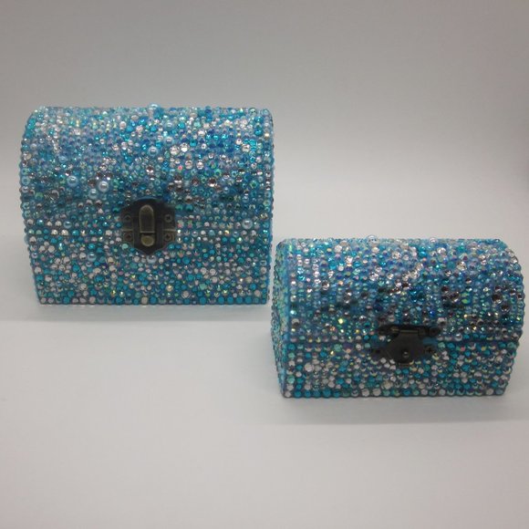 Multi Blue Bling Trinket Box Set - Picture 1 of 4